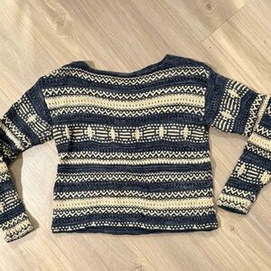 Ralph Lauren Sweater Women Blue Pullover Aztec Southwestern Open Knit